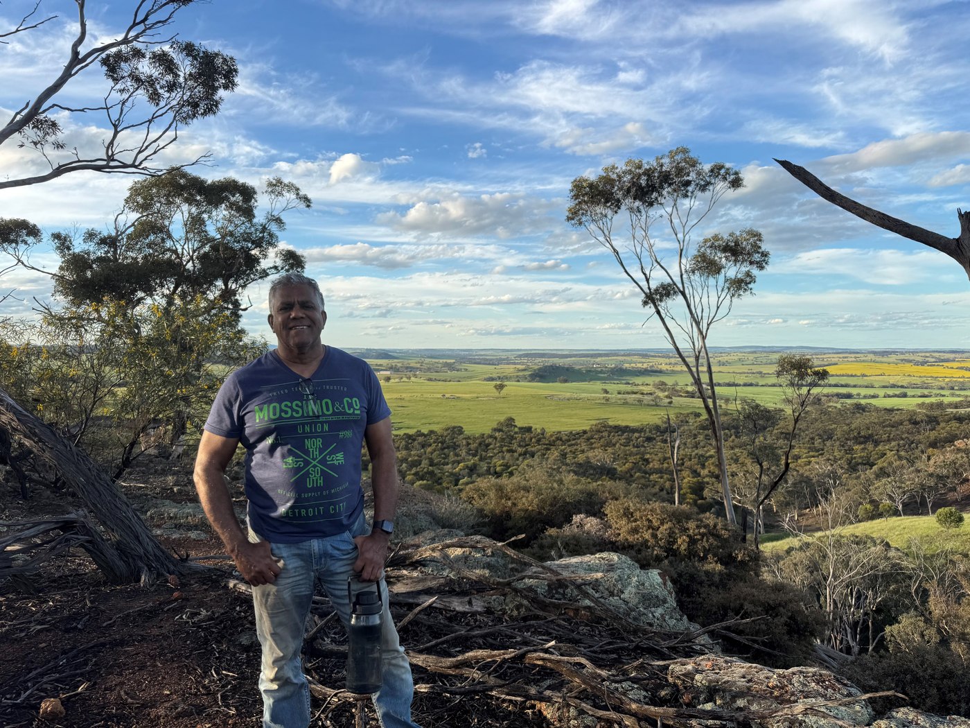 Oral McGuire, Noongar Whadjuk Elder, overlooking WA farmland
