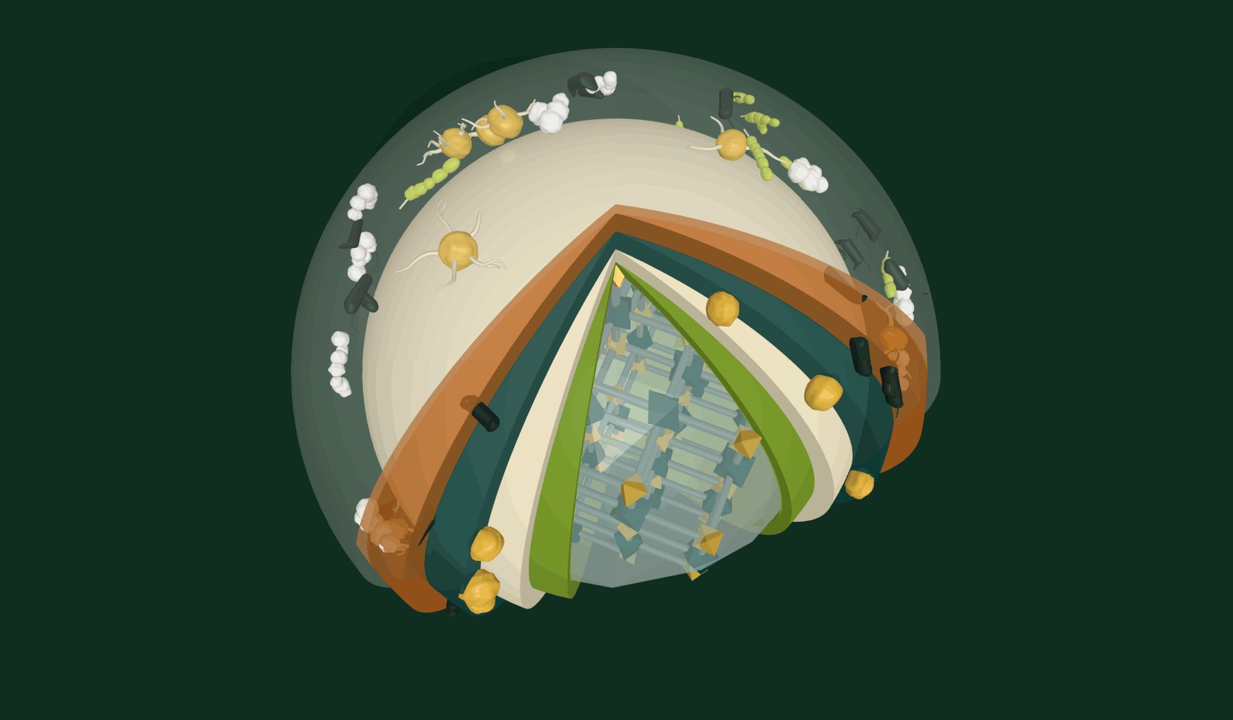 Wide cutaway render of the DuraTerra BioM granule